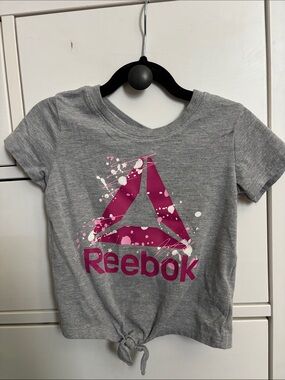 Reebok Gray Tee with Bright Pink Logo and Knot
